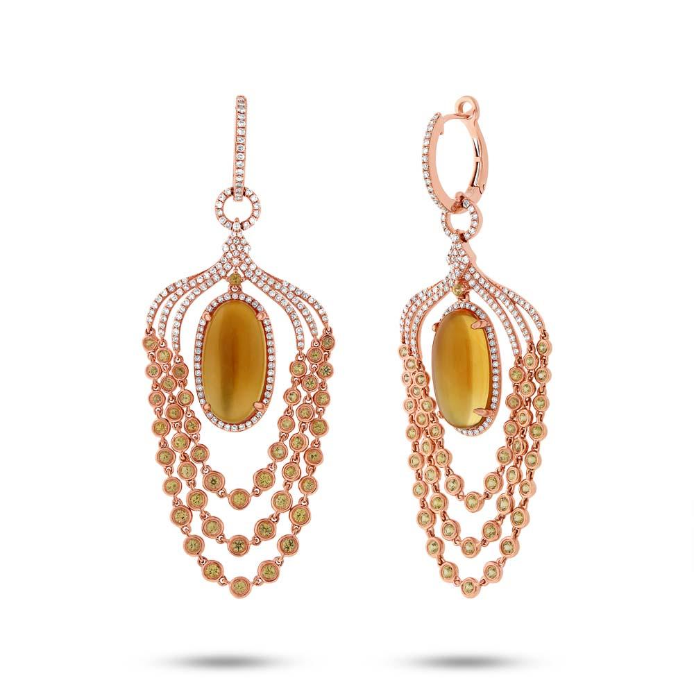 Diamond & 12.71ct Citrine & Yellow Sapphire 14k Rose Gold Earring - 1.09ct