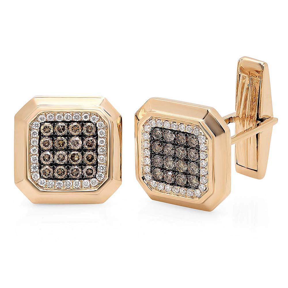 14k Yellow Gold White & Champagne Diamond Cuff Links - 1.08ct