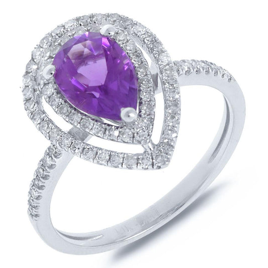 Diamond & 1.23ct Amethyst 14k White Gold Ring - 0.38ct