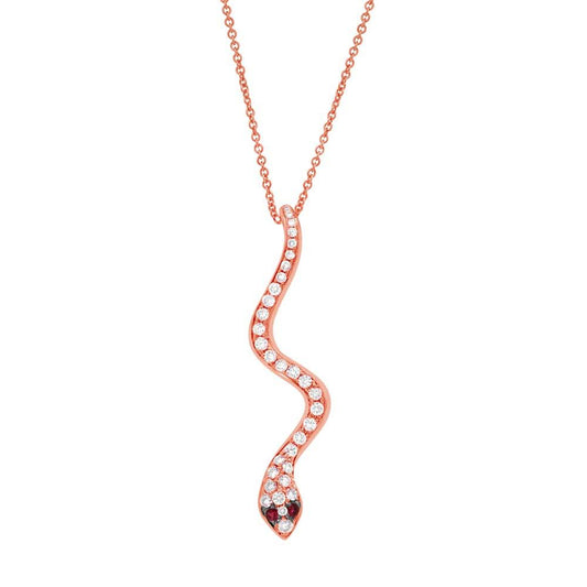 Diamond & 0.03ct Ruby 14k Rose Gold Snake Pendant