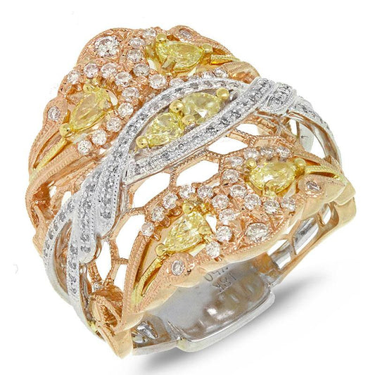 18k Three-tone Gold White & Fancy Color Diamond Ring - 1.00ct