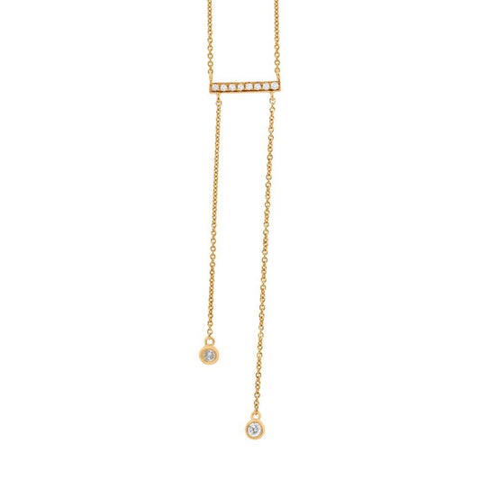 14k Yellow Gold Diamond Bar Lariat Necklace