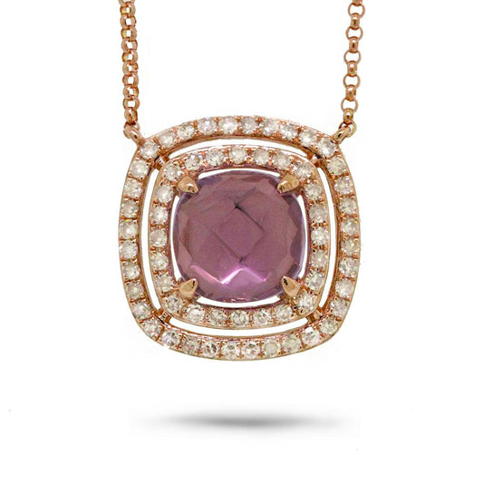 Diamond & 1.30ct Amethyst 14k Rose Gold Necklace - 0.31ct