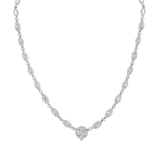 18k Classy White Gold Diamond Necklace - 3.27ct V0098
