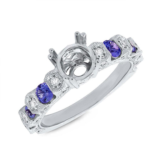 Diamond & 0.78ct Blue Sapphire 14k White Gold Semi-mount Ring - 0.36ct