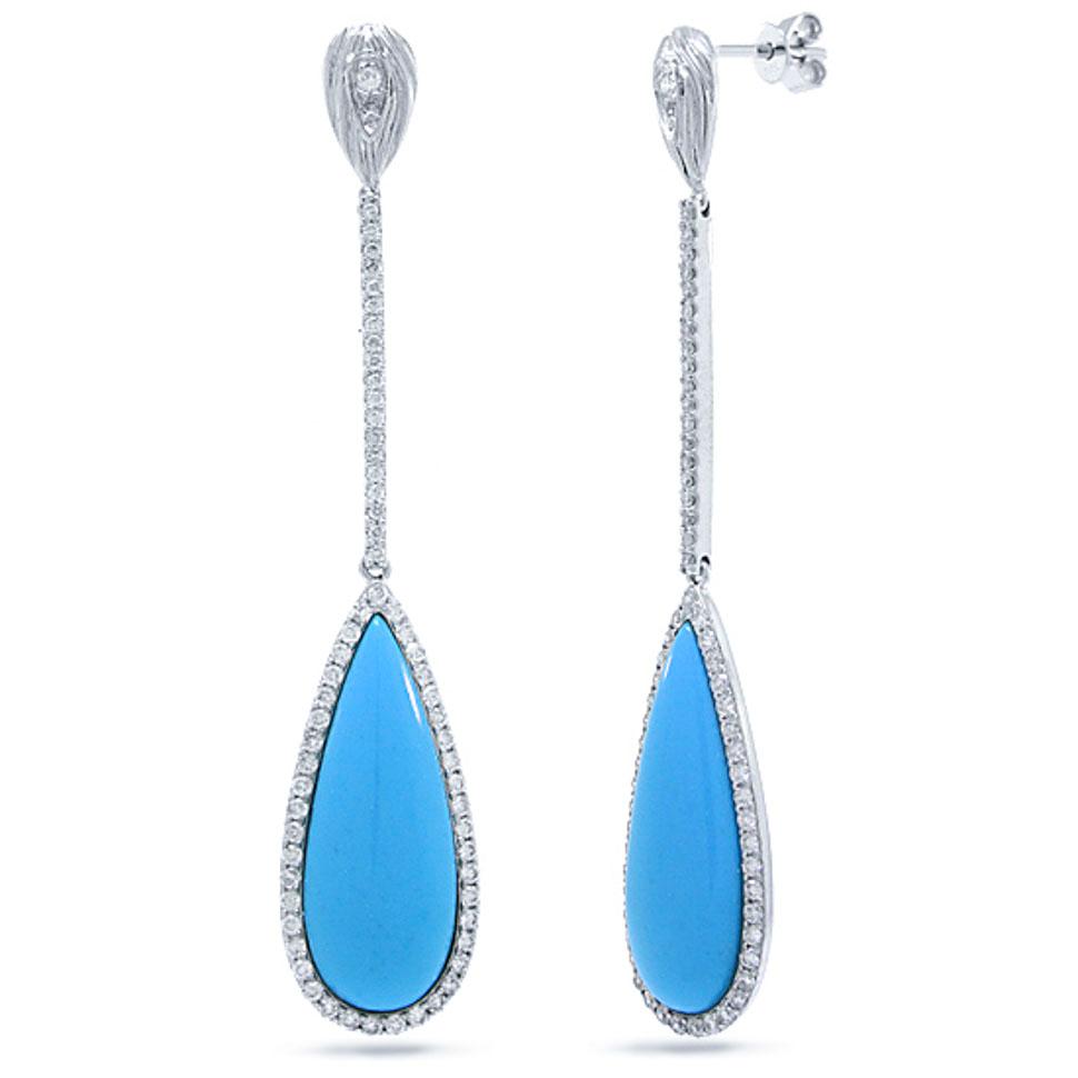 Diamond & 10.32ct Composite Turquoise 14k White Gold Earring - 1.01ct
