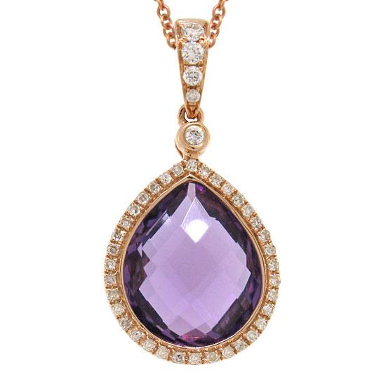 Diamond & 4.36ct Amethyst 14k Rose Gold Pendant - 0.17ct