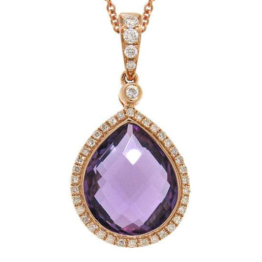 Diamond & 4.36ct Amethyst 14k Rose Gold Pendant - 0.17ct