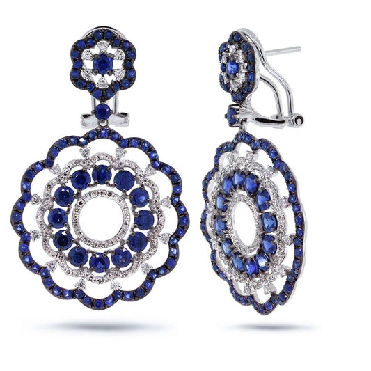 Diamond & 5.45ct Blue Sapphire 14k White Gold Earring - 1.00ct
