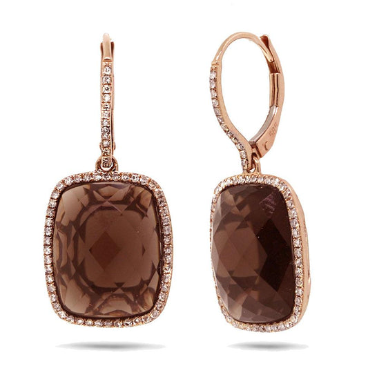 Diamond & 11.73ct Smokey Topaz 14k Rose Gold Earring - 0.37ct