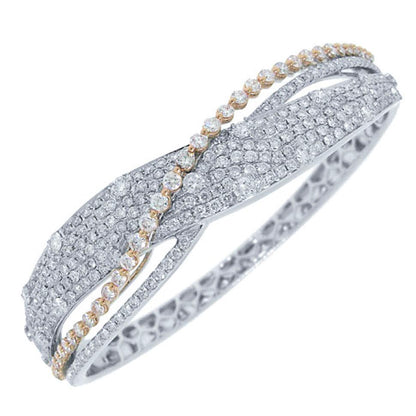 18k Two-tone Rose Gold Diamond Bridge Bangle - 5.14ct