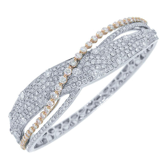 18k Two-tone Rose Gold Diamond Bridge Bangle - 5.14ct