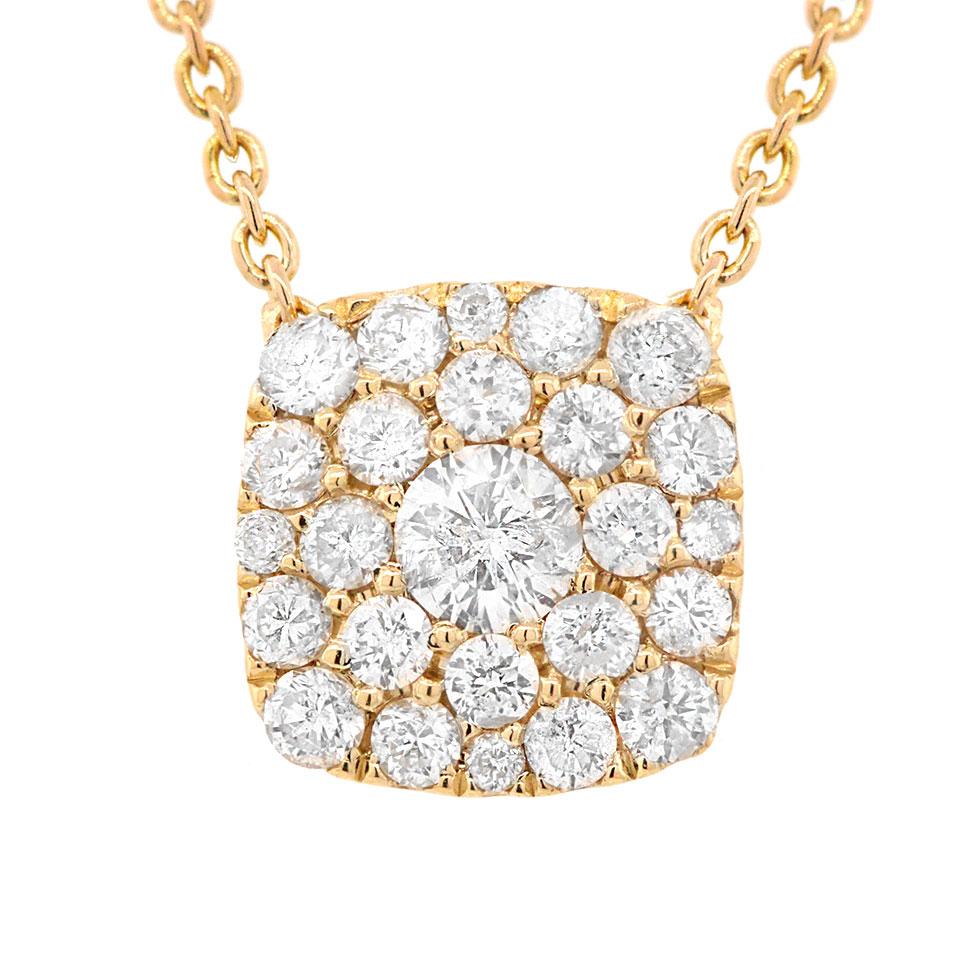 14k Yellow Gold Diamond Cluster Necklace - 0.30ct