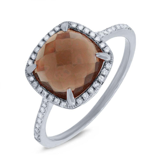 Diamond & 2.91ct Smokey Topaz 14k White Gold Ring - 0.13ct