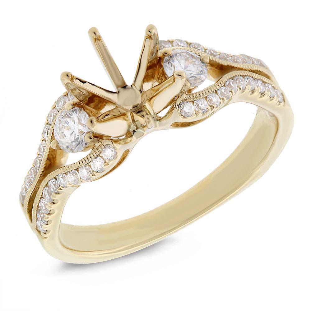 14k Yellow Gold Diamond Semi-mount Ring for 1.00ct Center - 0.49ct