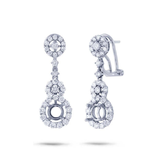 18k White Gold Diamond Semi-mount Earring - 1.60ct