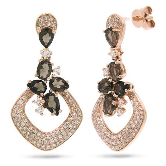 Diamond & 1.50ct Smokey Topaz 14k Rose Gold Earring - 0.53ct