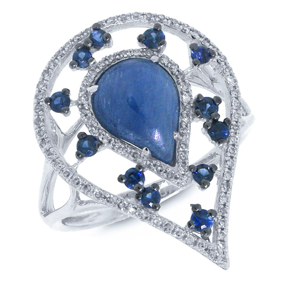 Diamond & 2.60ct Blue Sapphire & Kyanite 14k White Gold Ring - 0.22ct