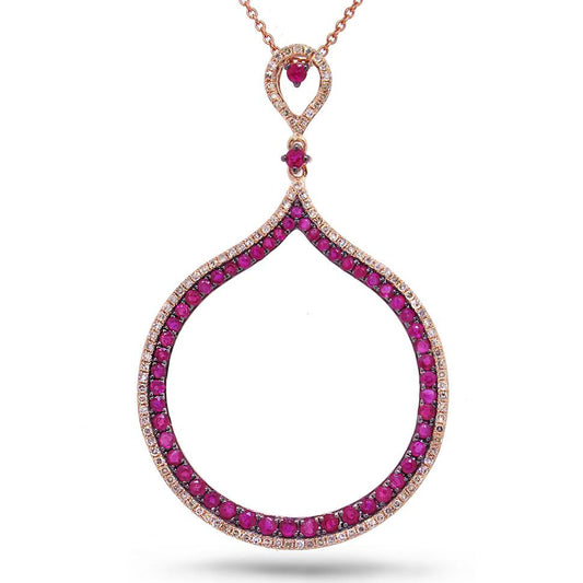 Diamond & 1.17ct Ruby 14k Rose Gold Pendant - 0.35ct