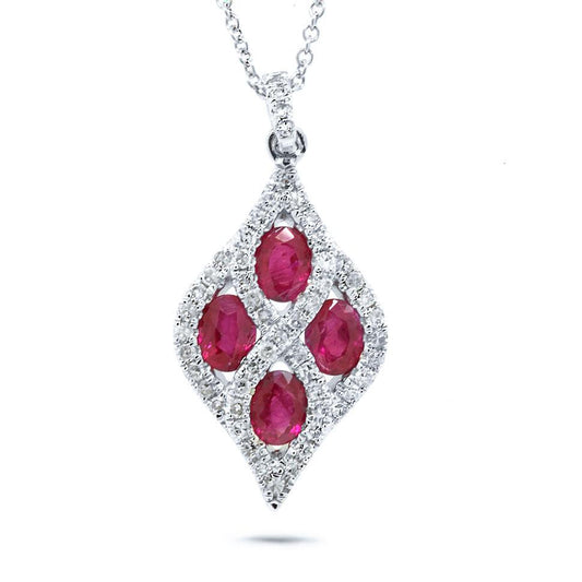 Diamond & 0.99ct Ruby 14k White Gold Pendant - 0.26ct