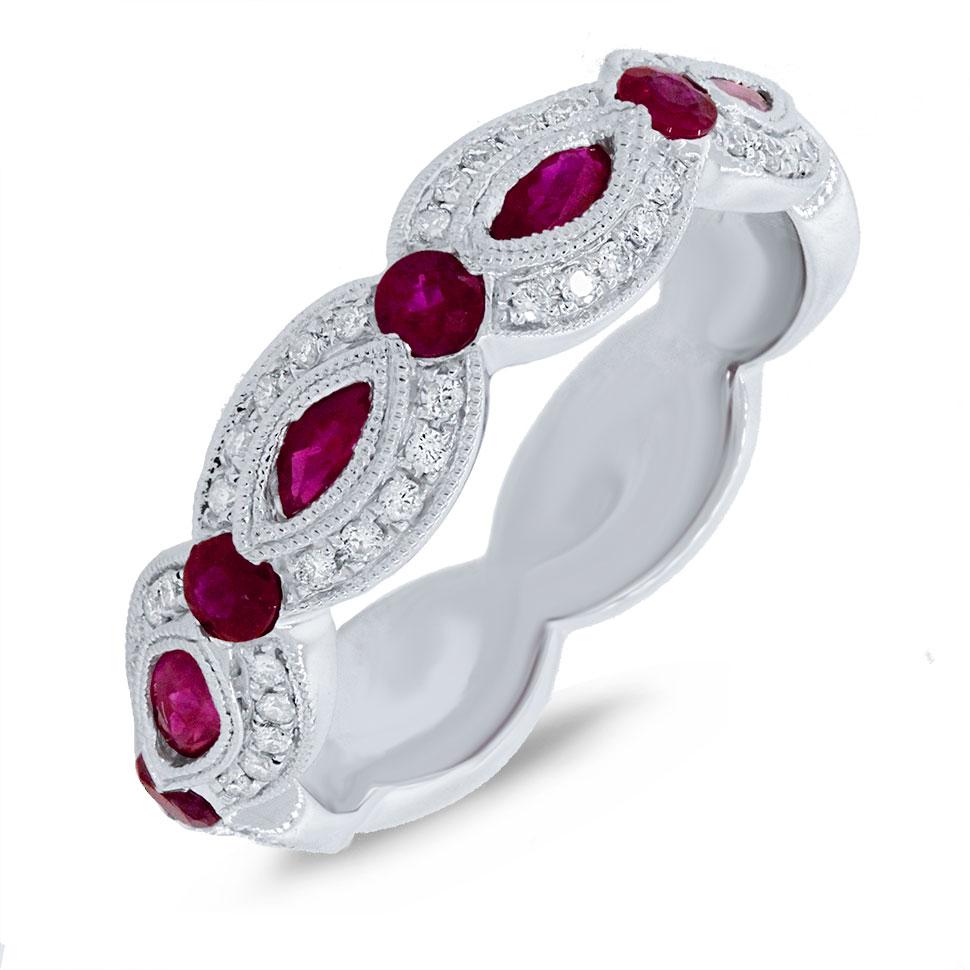 Diamond & 0.95ct Ruby 14k White Gold Lady's Ring - 0.18ct