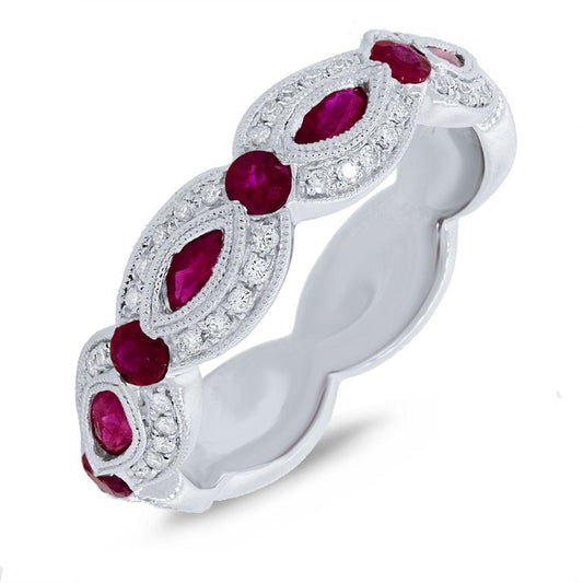 Diamond & 0.95ct Ruby 14k White Gold Lady's Ring - 0.18ct