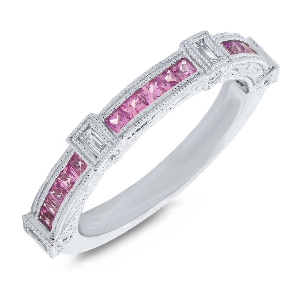 Diamond & 0.47ct Pink Sapphire 14k White Gold Lady's Ring - 0.19ct