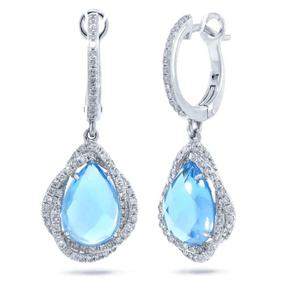 Diamond & 4.56ct Blue Topaz 14k White Gold Earring - 0.48ct