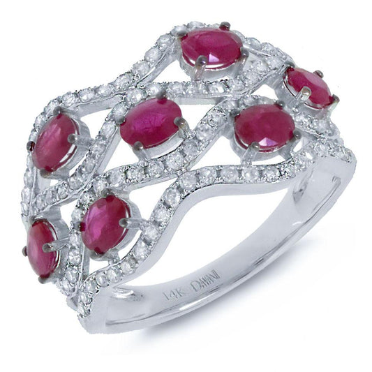 Diamond & 1.35ct Ruby 14k White Gold Ring - 0.57ct