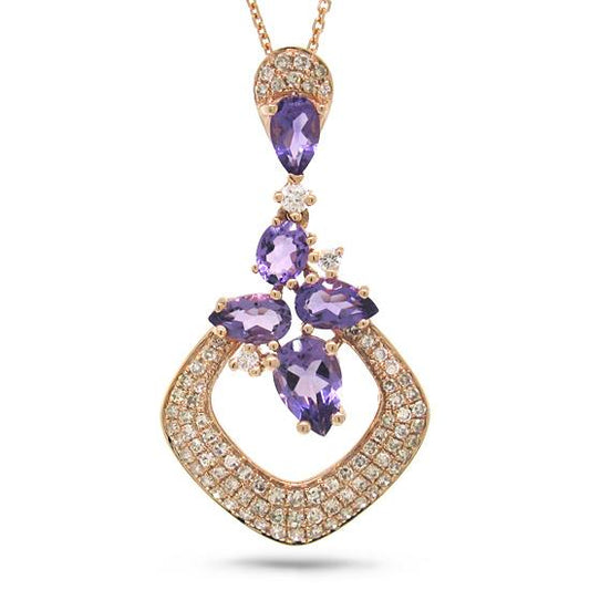 Diamond & 1.10ct Amethyst 14k Rose Gold Pendant - 0.33ct