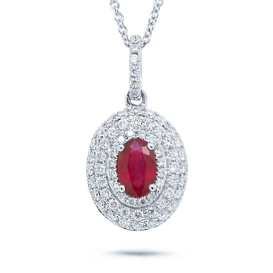 Diamond & 0.50ct Ruby 14k White Gold Pendant - 0.38ct