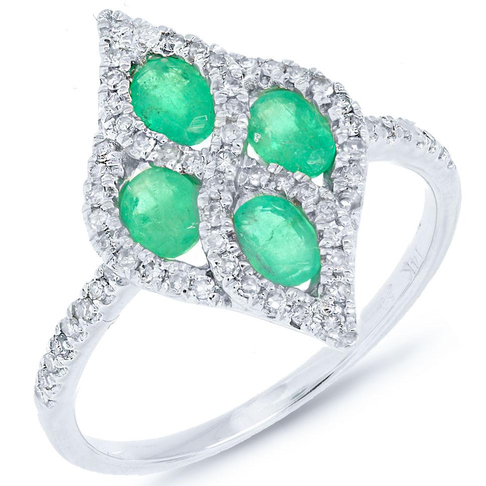 Diamond & 0.74ct Emerald 14k White Gold Ring - 0.24ct