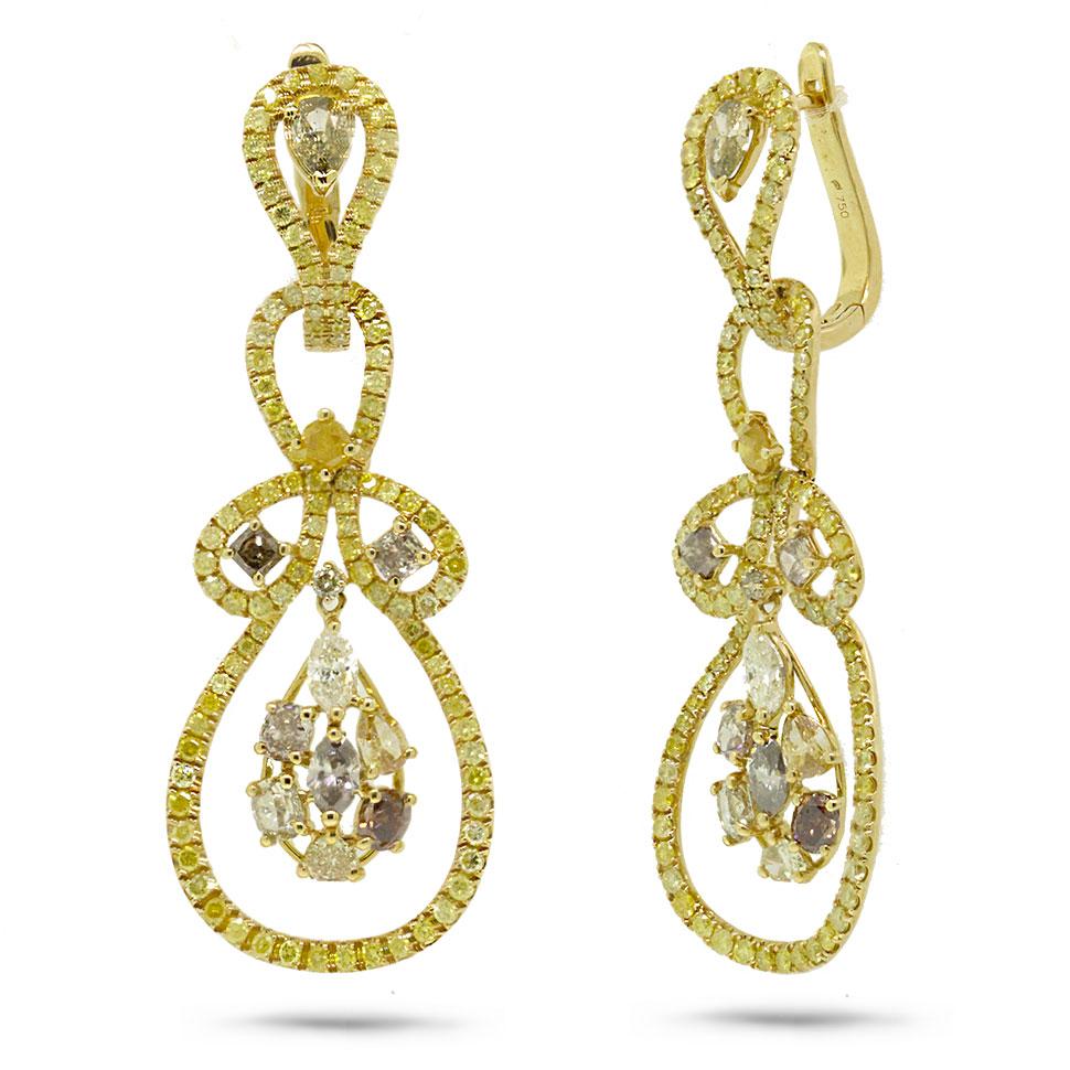 18k Yellow Gold Fancy Color Diamond Earring - 7.22ct