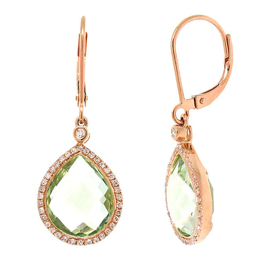 Diamond & 9.37ct Green Amethyst 14k Rose Gold Earring - 0.25ct