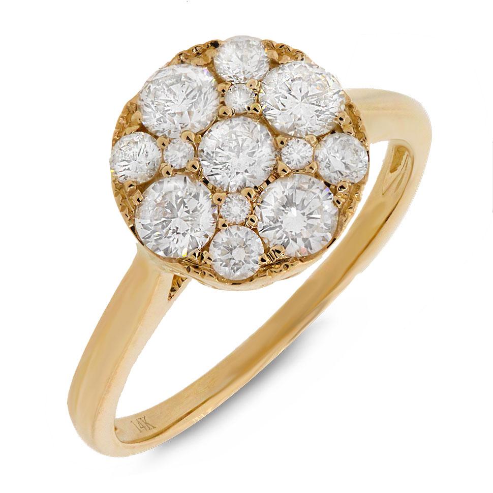 14k Yellow Gold Diamond Cluster Lady's Ring - 1.10ct