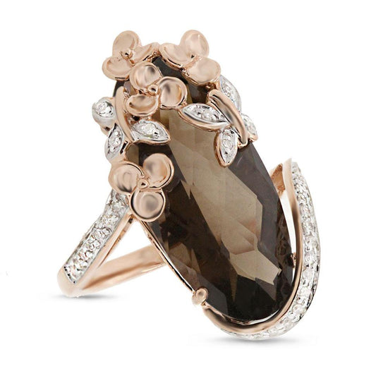 Diamond & 10.15ct Smokey Topaz 14k Rose Gold Ring - 0.20ct