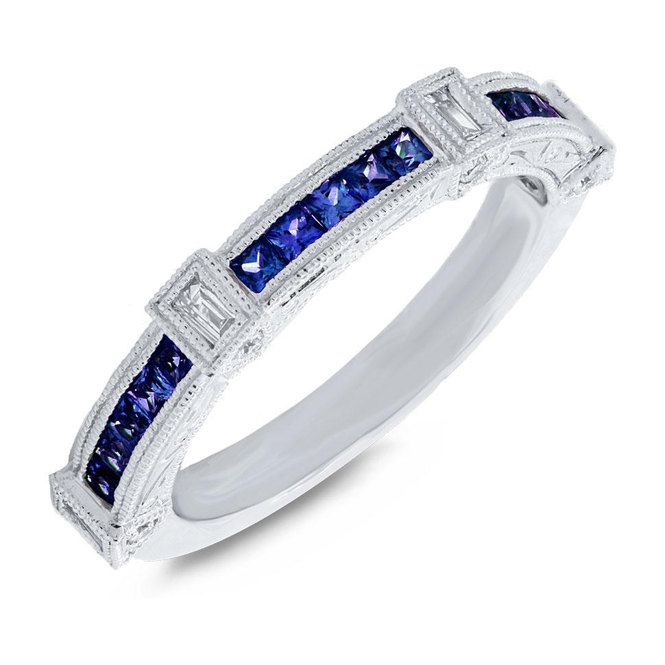 Diamond & 0.54ct Blue Sapphire 14k White Gold Lady's Ring - 0.19ct