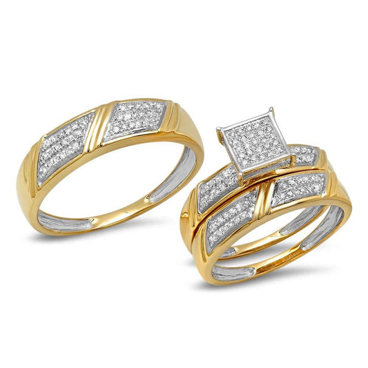 14k Yellow Gold Diamond Trio Set Pave - 0.28ct