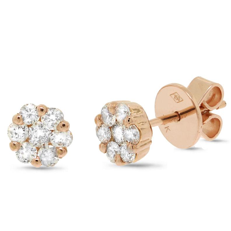 18k Rose Gold Diamond Cluster Stud Earring - 0.61ct