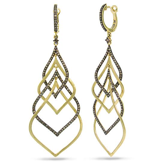14k Yellow Gold Champagne Diamond Earring - 1.31ct