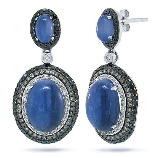 White, Champagne & Black Diamond & 10.49ct Kyanite 14k White Gold Earring - 1.09ct