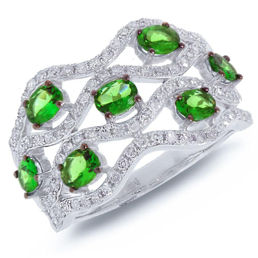 Diamond & 1.11ct Green Garnet 14k White Gold Ring - 0.57ct