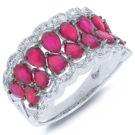 Diamond & 3.01ct Ruby 14k White Gold Ring - 0.29ct