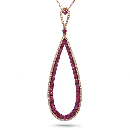 Diamond & 1.31ct Ruby 14k Rose Gold Pendant - 0.36ct