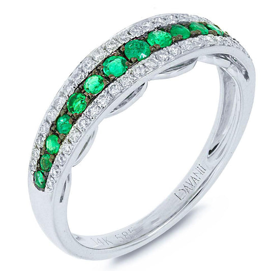 Diamond & 0.30ct Emerald 14k White Gold Ring - 0.21ct