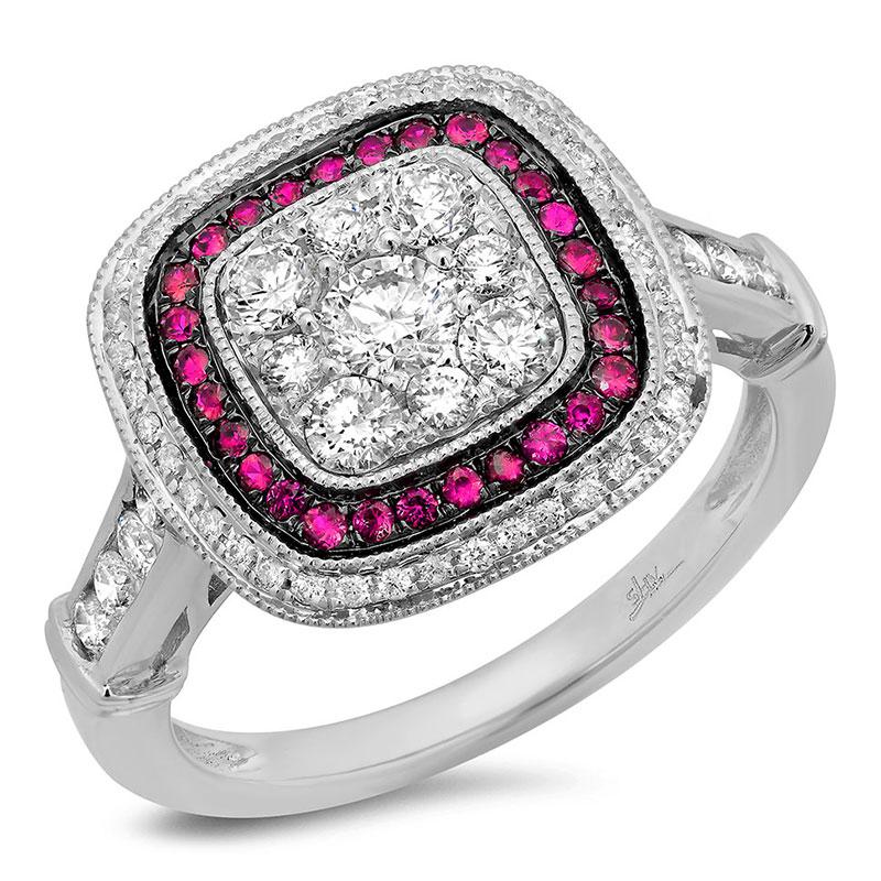 Diamond & 0.17ct Ruby 14k White Gold Ring - 0.77ct