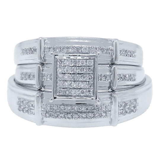 14k White Gold Diamond Trio Set Pave - 0.25ct