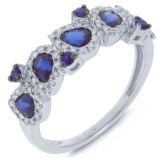Diamond & 1.29ct Blue Sapphire 14k White Gold Ring - 0.32ct