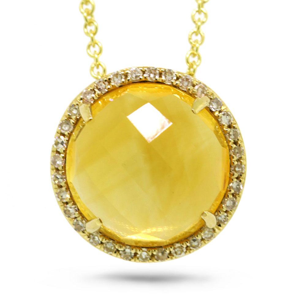 Diamond & 3.46ct Citrine 14k Yellow Gold Pendant - 0.10ct