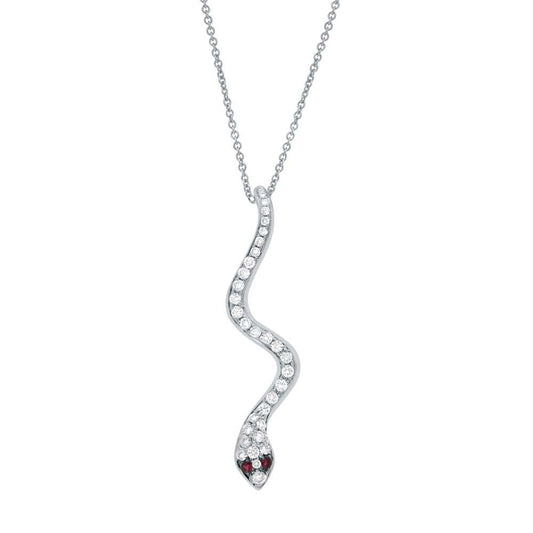 Diamond & 0.03ct Ruby 14k White Gold Snake Pendant